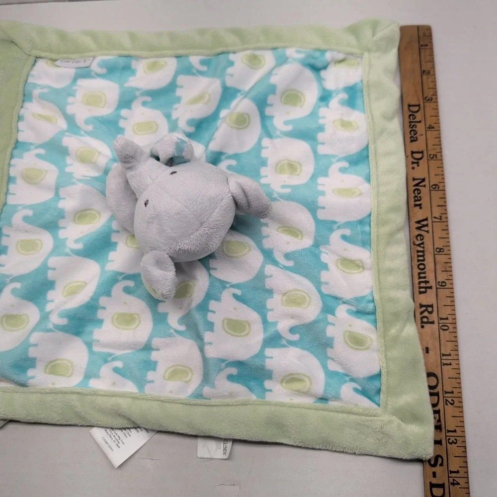 Carters Grey Elephant Lovey Plush Green Blue Security Blanket‎ Baby